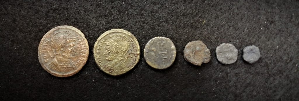 A variety of Roman coins found at the Edburton excavation